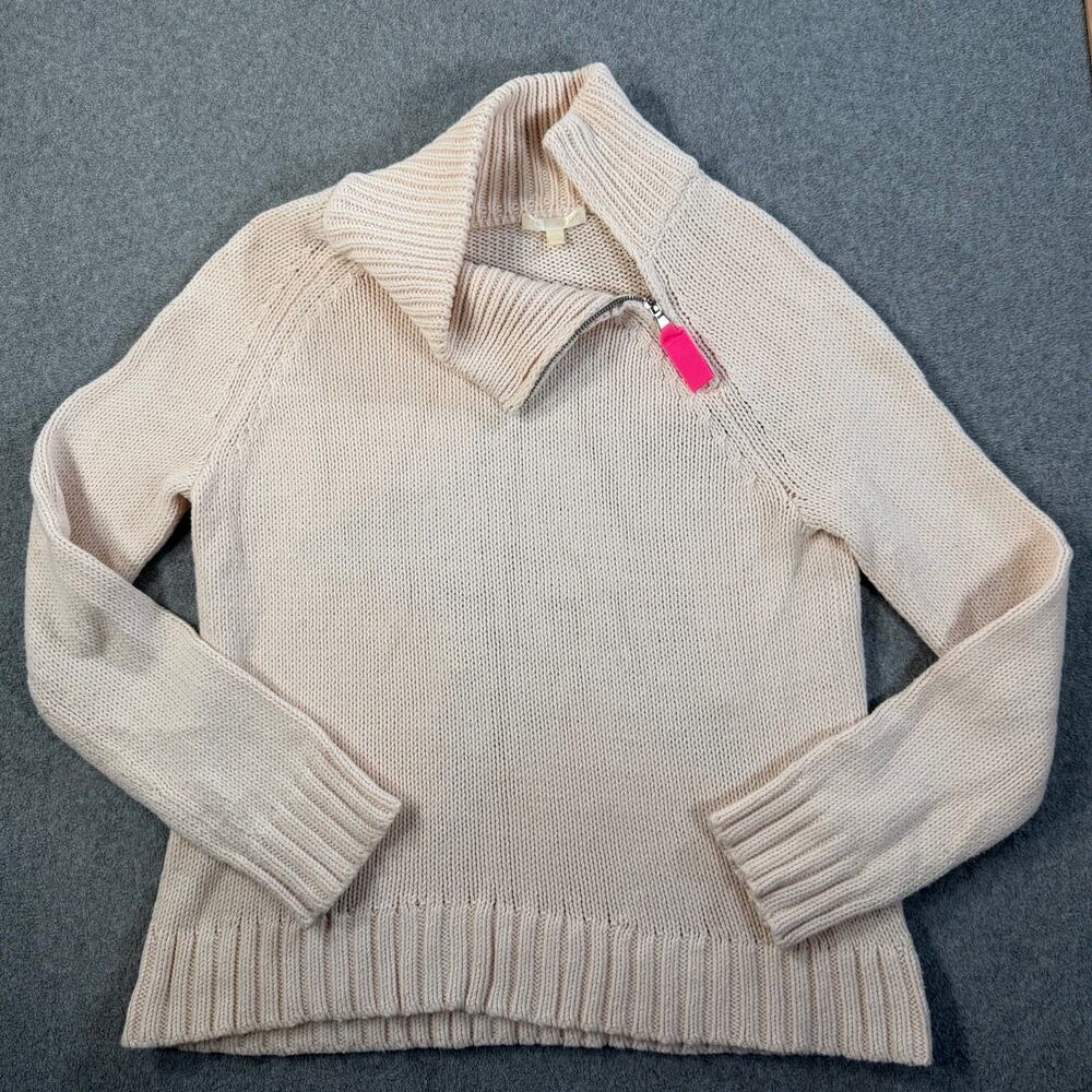 Lisa Todd Women's X-Small Starlight Cream Turtleneck Zip Sweater Contrast Stitch